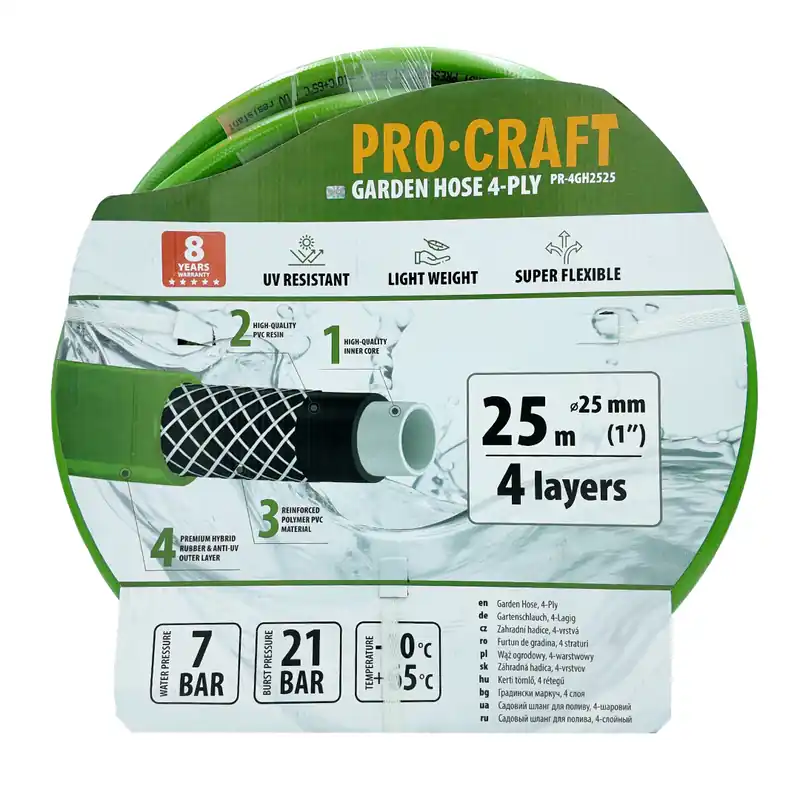 Zelená zahradní hadicí Procraft PR-4GH2525 PR-4GH2525 Nová Kolekce