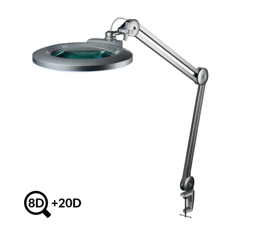 Akční Nabídka Šedá stolní LED lampa s lupou IB-178, průměr 178mm, 8D+20D