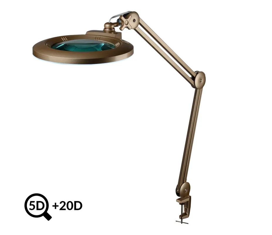 Zlatá pracovní LED lampa s lupou IB-178, průměr 178mm, 5D+20D Sleva