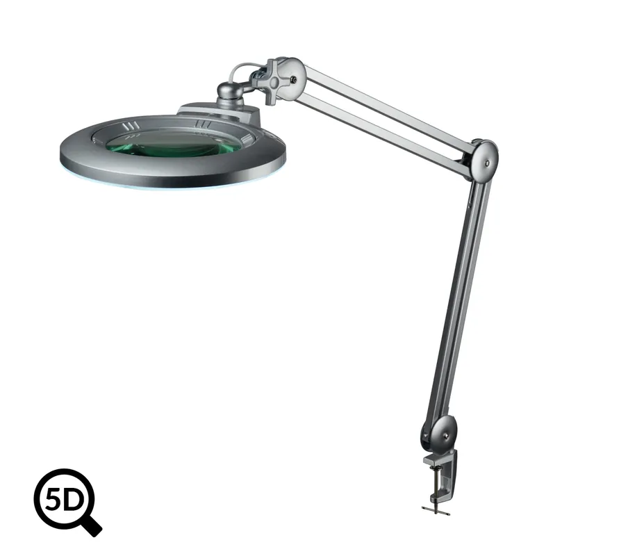 Šedá stolní lampa s lupou a regulací jasu IB-150, průměr 150mm, 5D Akční Nabídka